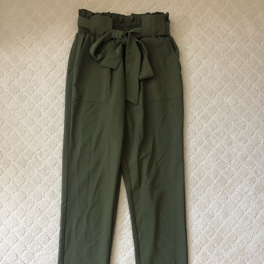 Green paper bag pants